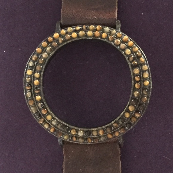 NWOT Handcrafted Leather and Amber Bracelet - Picture 2 of 3